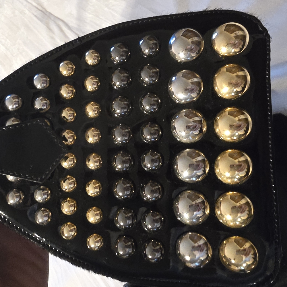 Authentic Versace Black Patent Leather Pony Hair Studded DV Speedy BAG 25 - Picture 10 of 15